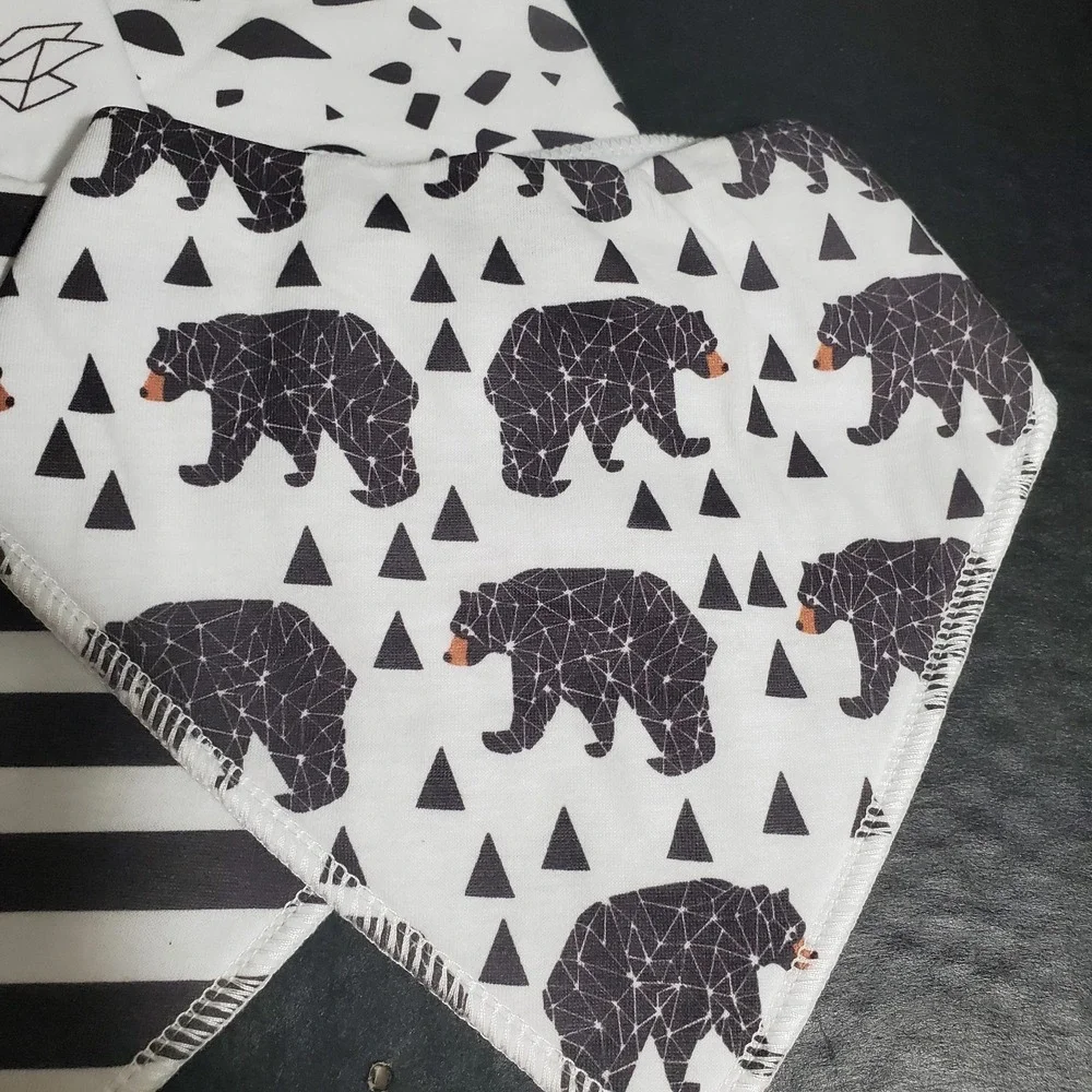 Flannel 4 Piece Baby Bandana Teething Drool Bibs White Black Outdoor Theme